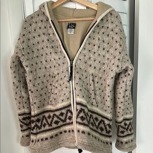 Cozy Beige and Brown 100% wool  Hooded Jacket